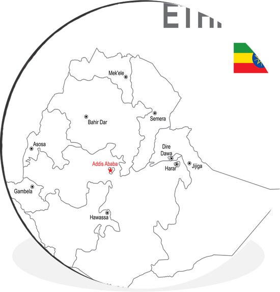 Illustration de la carte d'Ethiopie Cercle mural aluminium ⌀ 90 cm - Tirage photo sur cercle mural / cercle vivant / cercle de jardin (décoration murale)