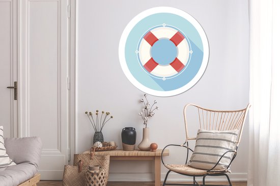 Illustration d'une bouée de sauvetage dans un cercle bleu Cercle mural aluminium ⌀ 120 cm - impression photo sur cercle mural / cercle vivant / cercle de jardin (décoration murale)