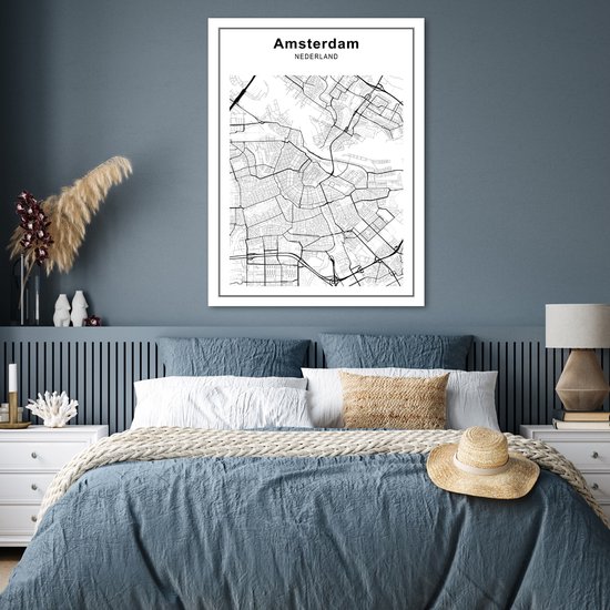 Affiche Plan de la ville - Zwart Wit - Amsterdam - 90x120 cm