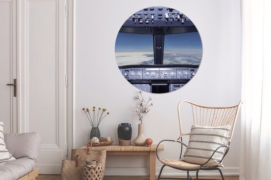 WallCircle - Wandcirkel - Muurcirkel - Cockpit - Wolken - Vliegtuig - Aluminium - Dibond - 140x140 cm - Binnen en Buiten