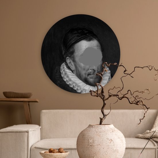 WallCircle® Wandcirkel 60x60 cm - Muurcirkel Portret van Willem I - Adriaen Thomasz - Zwart - Wit - Muurdecoratie woonkamer - Wanddecoratie slaapkamer - Kamer decoratie accessoires - Ronde schilderijen