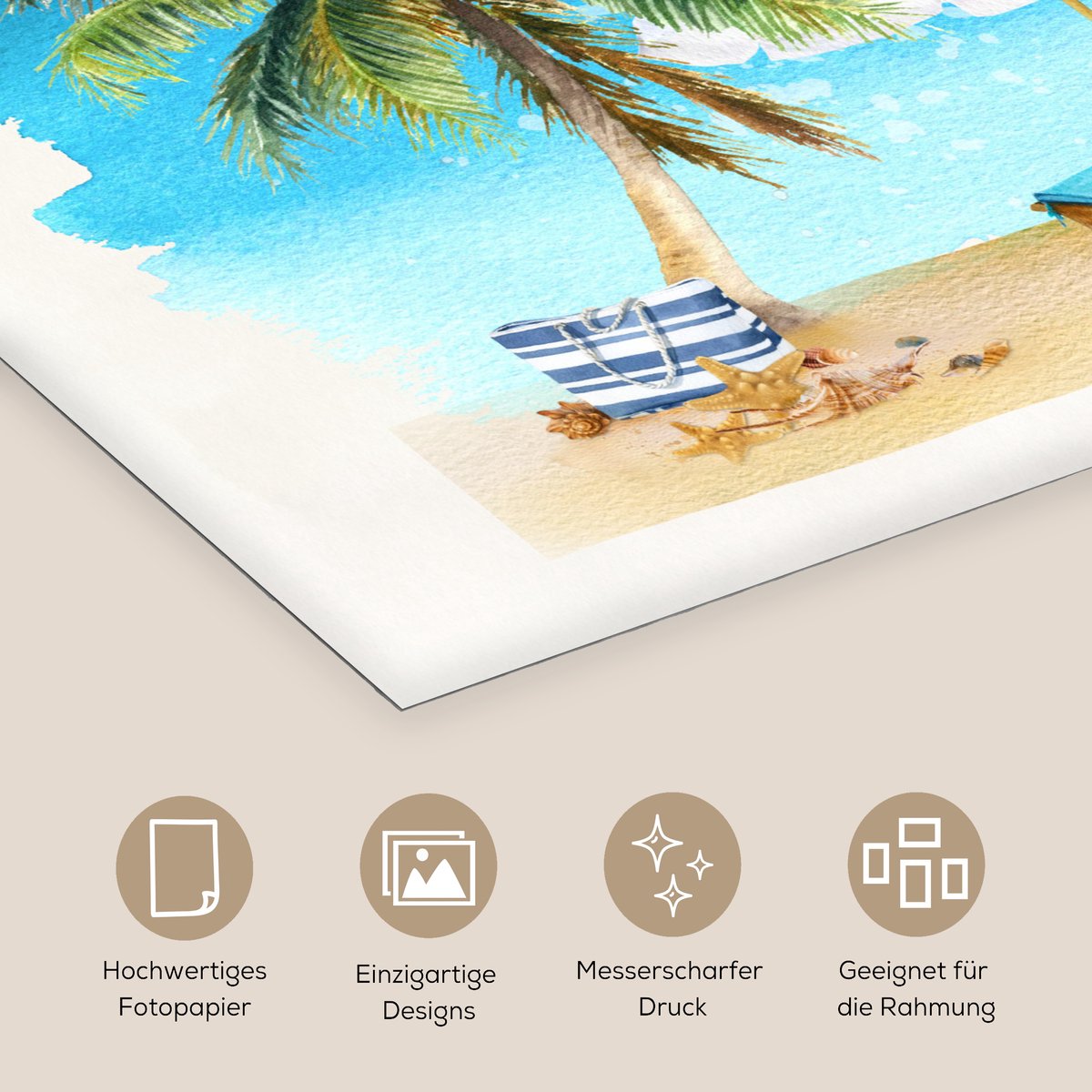 Poster 30x30 cm - Strandstoel - Parasol - Palmboom - Posters - Kamer decoratie - Wanddecor
