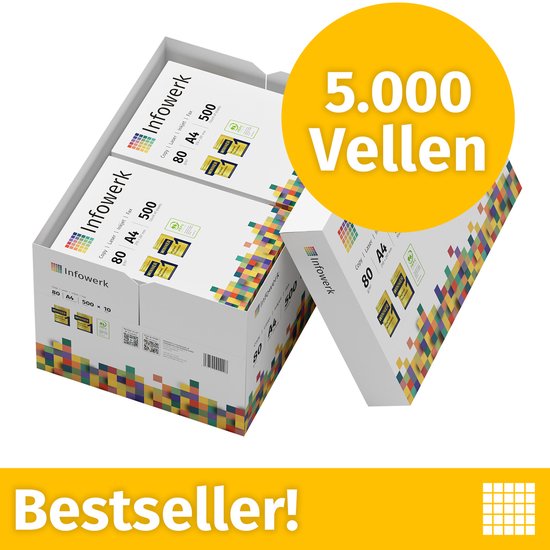 Infowerk Printerpapier kopieerpapier 5000 vellen 10 x 500 A4 80g premium wit testwinnaar PEFC