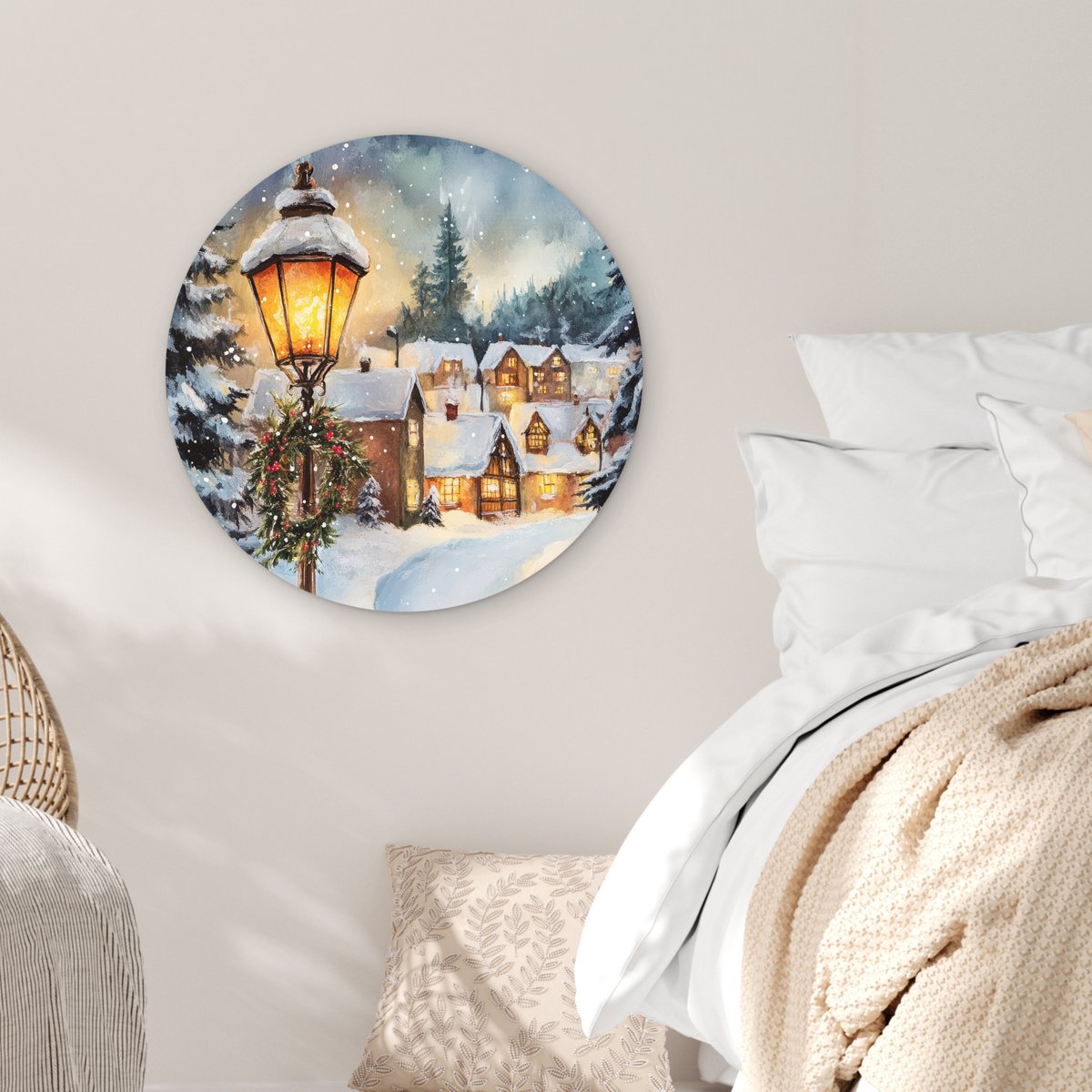 WallCircle® Wandcirkel 60x60 cm - Muurcirkel Kerstdorp - Huizen - Sneeuw - Kerst - Muurdecoratie woonkamer - Wanddecoratie slaapkamer - Kamer decoratie accessoires - Ronde schilderijen – foto 6