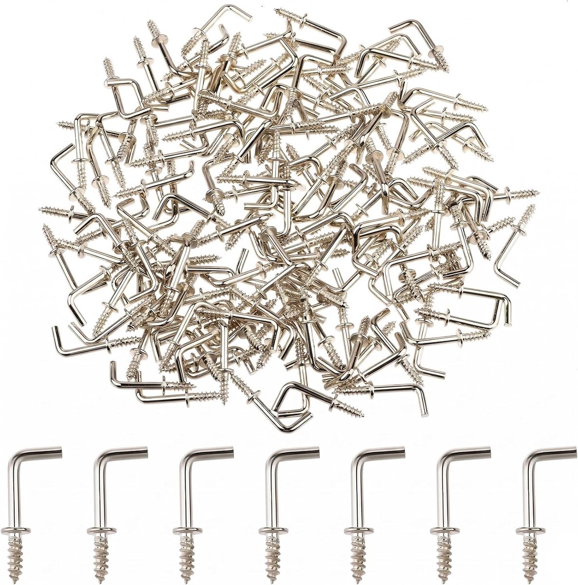 Haken, Mini L-vormige Schroefhaken, Kleine Rechthoekige Schroefhaken, Rechthoekige Schroeven, Metalen Haakschroeven voor Ophangen, Stabiele Muurhaken (Zilver, 20 * 8 mm)