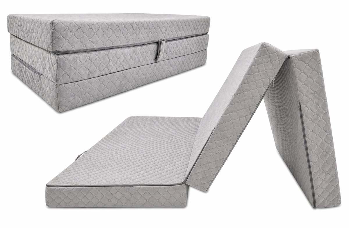 Opvouwbaar logeermatras met fauteuilfunctie - 200 x 120 x 10 cm - schuimmatras, pikgrijs