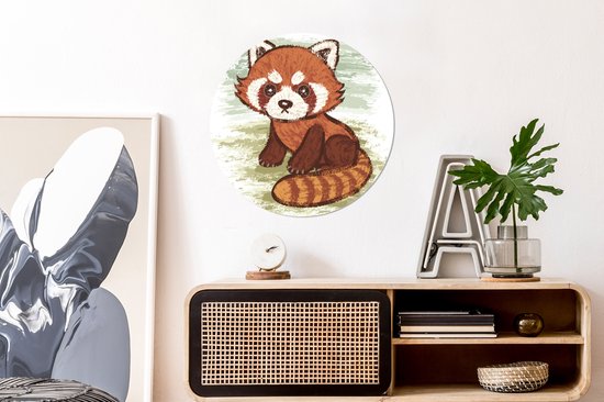 Illustration d'un panda rouge dans l'herbe Cercle mural aluminium - ⌀ 60 cm - peinture ronde - tirage photo sur aluminium / dibond / cercle mural / cercle vivant / cercle jardin (décoration murale)