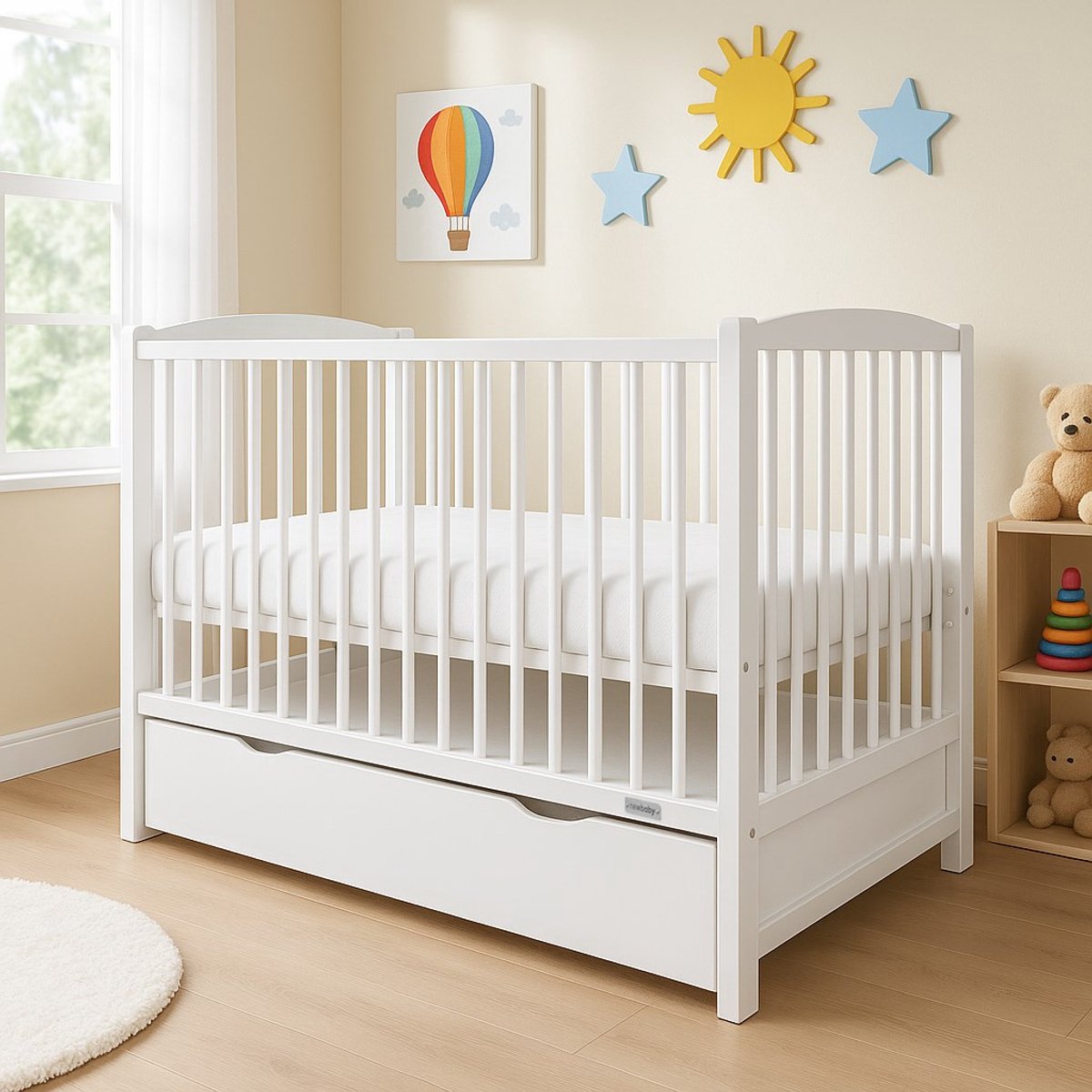New Baby LILLY houten ledikant 120x60 cm met lade wit - Babybed