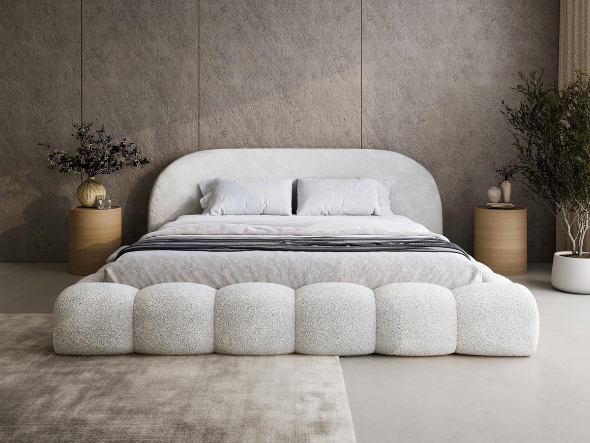 Compleo24 Bubble Gestoffeerd Bed met Afgerond Hoofdbord – Tweepersoonsbed in Bouclé 180x200 cm