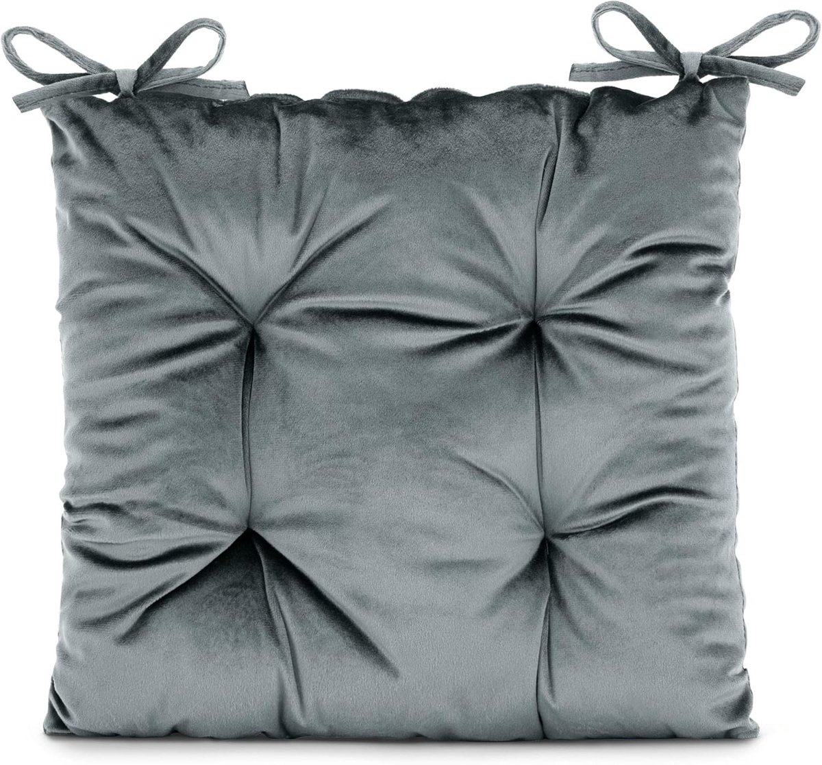 Stoelkussen met banden 40 x 40 cm, zitkussen fluweel look, Aleksa, antraciet