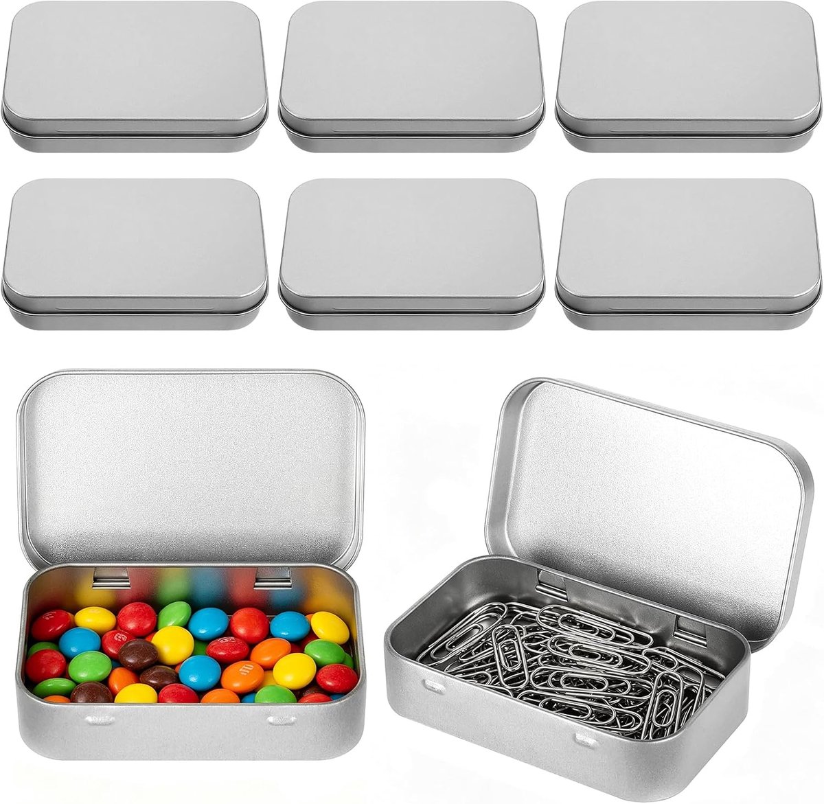 8 stuks metalen blikjes met deksel, roestvrij metalen doos, klein, rechthoekig, mini-opbergdoos, metalen doos, klein voor thuis, sleutels, lekkernijen, kleine voorwerpen (9,5 x 6 x 2,1 cm)
