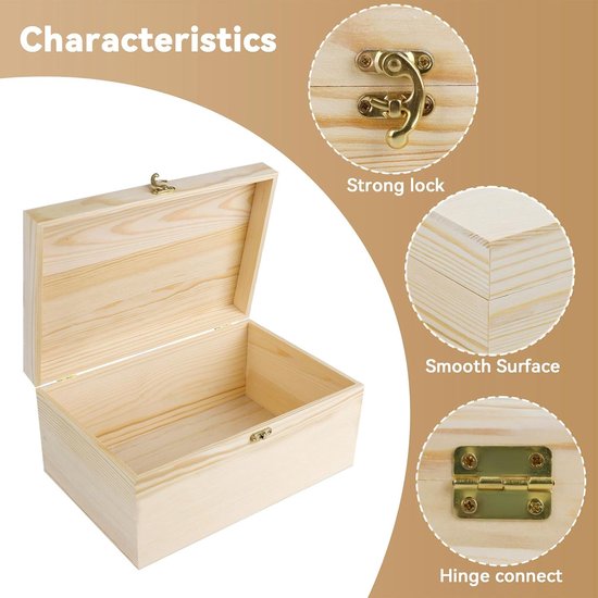 kist met deksel, 30 x 20 x 14 cm, houten kist, herinneringsbox, babyhouten box, multifunctionele kist, opbergdoos, sieradenkistje met scharnierdeksel, herinneringskist, knutseldoos, speelgoed — afbeelding 4