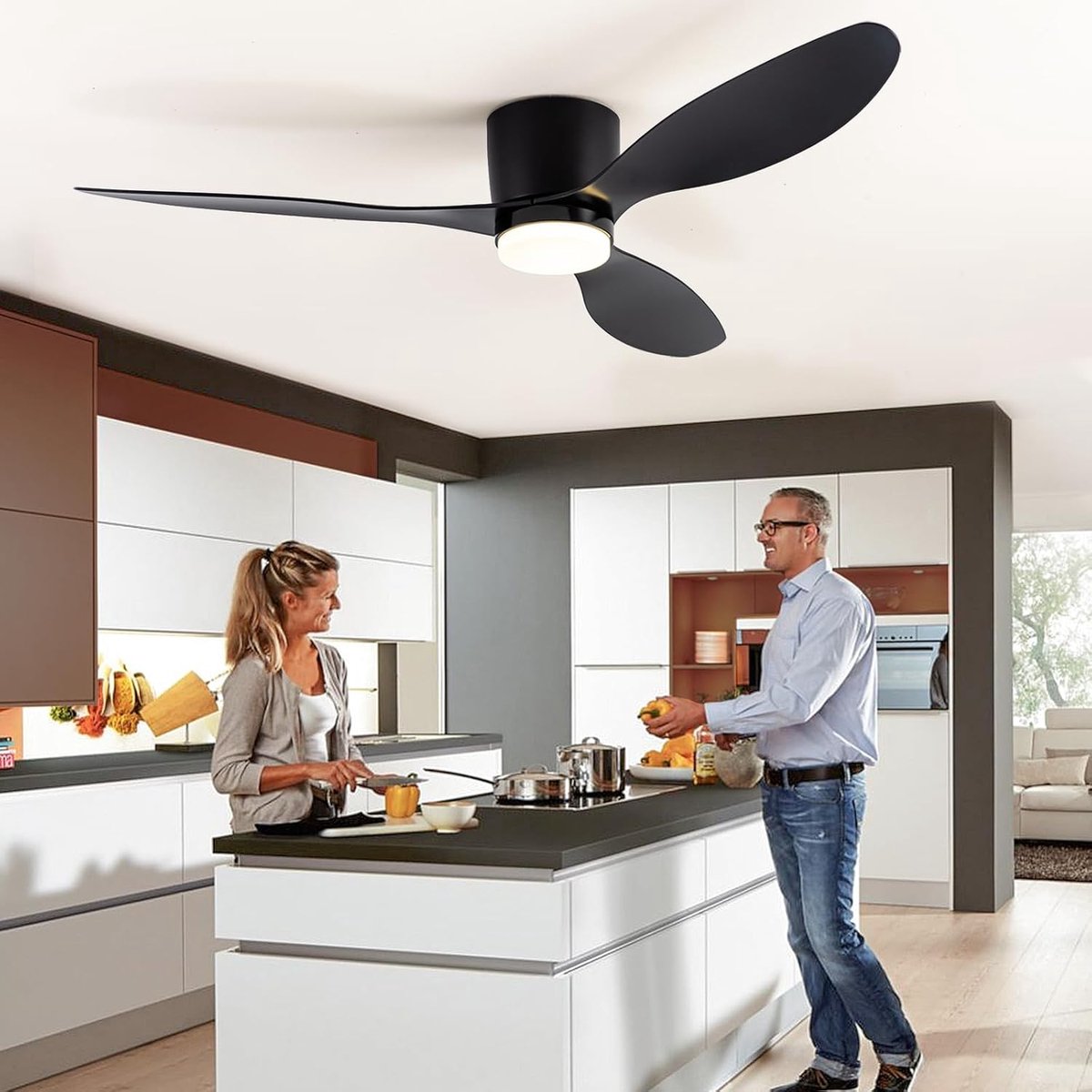 Plafondventilator 132cm zwart - 6 snelheden met afstandsbediening