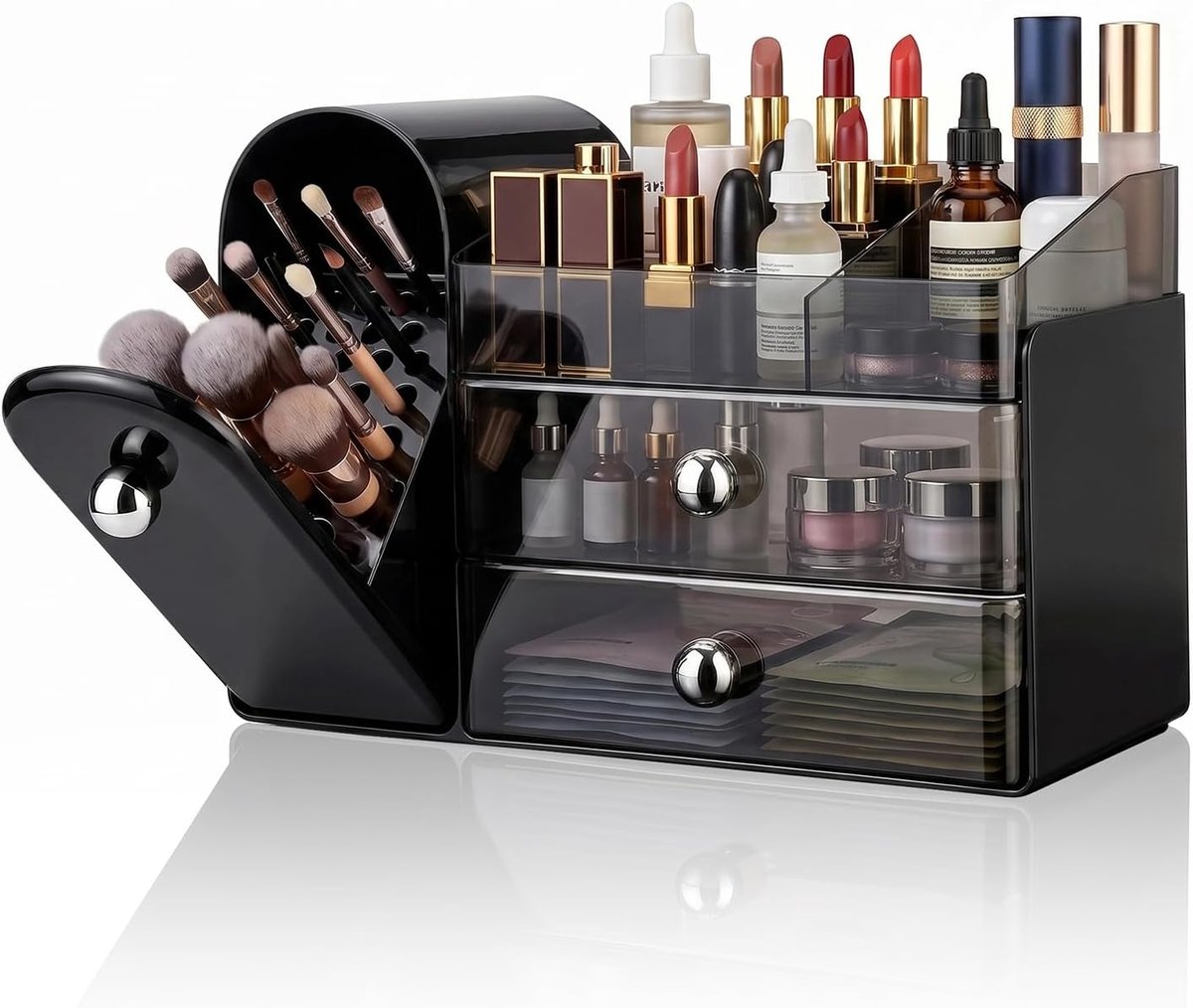 Make-up cosmetica-organizer met laden, grote make-uptafel, organizer, borstelopslag, cosmetica-opbergdoos voor commode, kaptafel, badkamer (zwart)