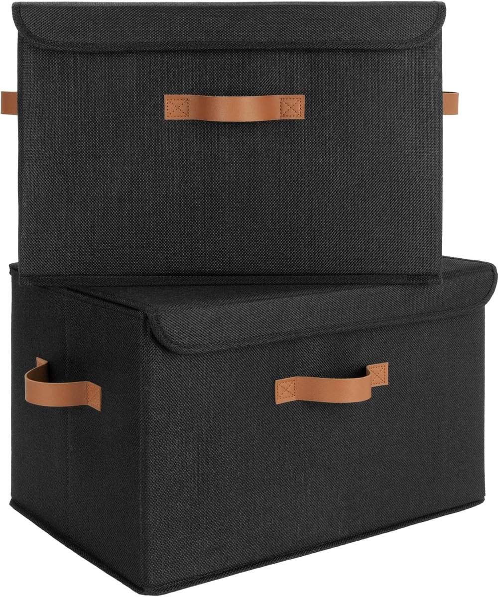 SAYS Opbergboxen met Deksel Groot, Pak van 2 Stoffen Opbergdozen met Deksels, Opbergbakken, Kledingkast Organizer Opbergen en Organiseren, Opbergdoos, Fabric Storage Boxes with Lids - Zwart