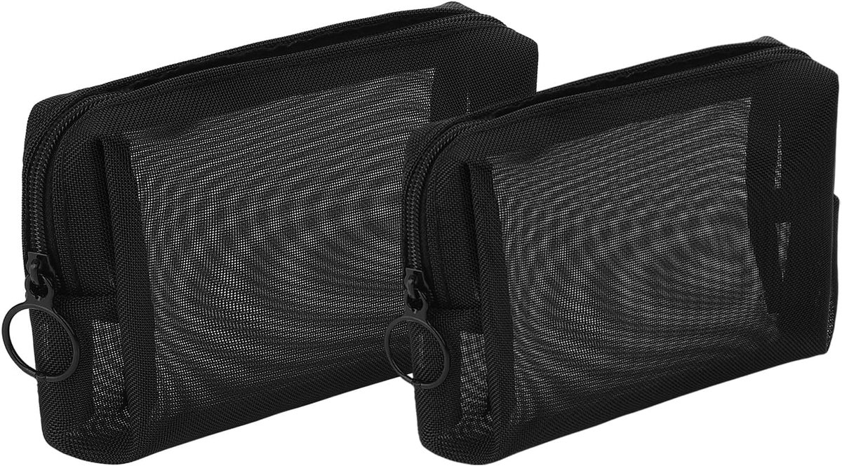 2-delige Mesh Cosmetic Case met Ritssluiting Kleine Make-up Tas Dames Toilettas Nylon Reizen Cultuurtas Nettas Zwart Culture Bag Schminktas Federmäppchen Opbergtas