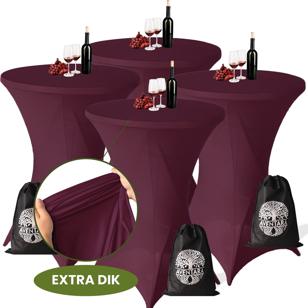 Statafelrok Bordeaux x 4 (Donker Rood) – Ø80-85 x 110 cm – Luxe Extra Dikke Stretch Stof – Inclusief Opbergtas – Kras- en Kreukvrije Statafelhoes – Perfect voor Horeca, Bruiloften en Feesten
