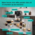 Overzicht van Siemens volautomaat espressomachine met alle beschikbare dranken, zoals koffiekan, latte macchiato, espresso.