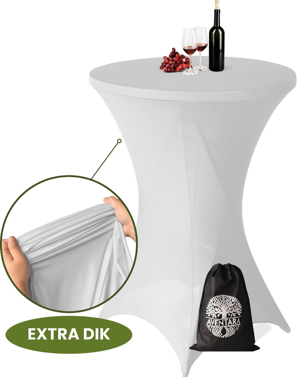 Statafelrok Licht Grijs – Ø80-85 x 110 cm – Luxe Extra Dikke Stretch Stof – Inclusief Opbergtas – Kras- en Kreukvrije Statafelhoes – Perfect voor Horeca, Bruiloften en Feesten