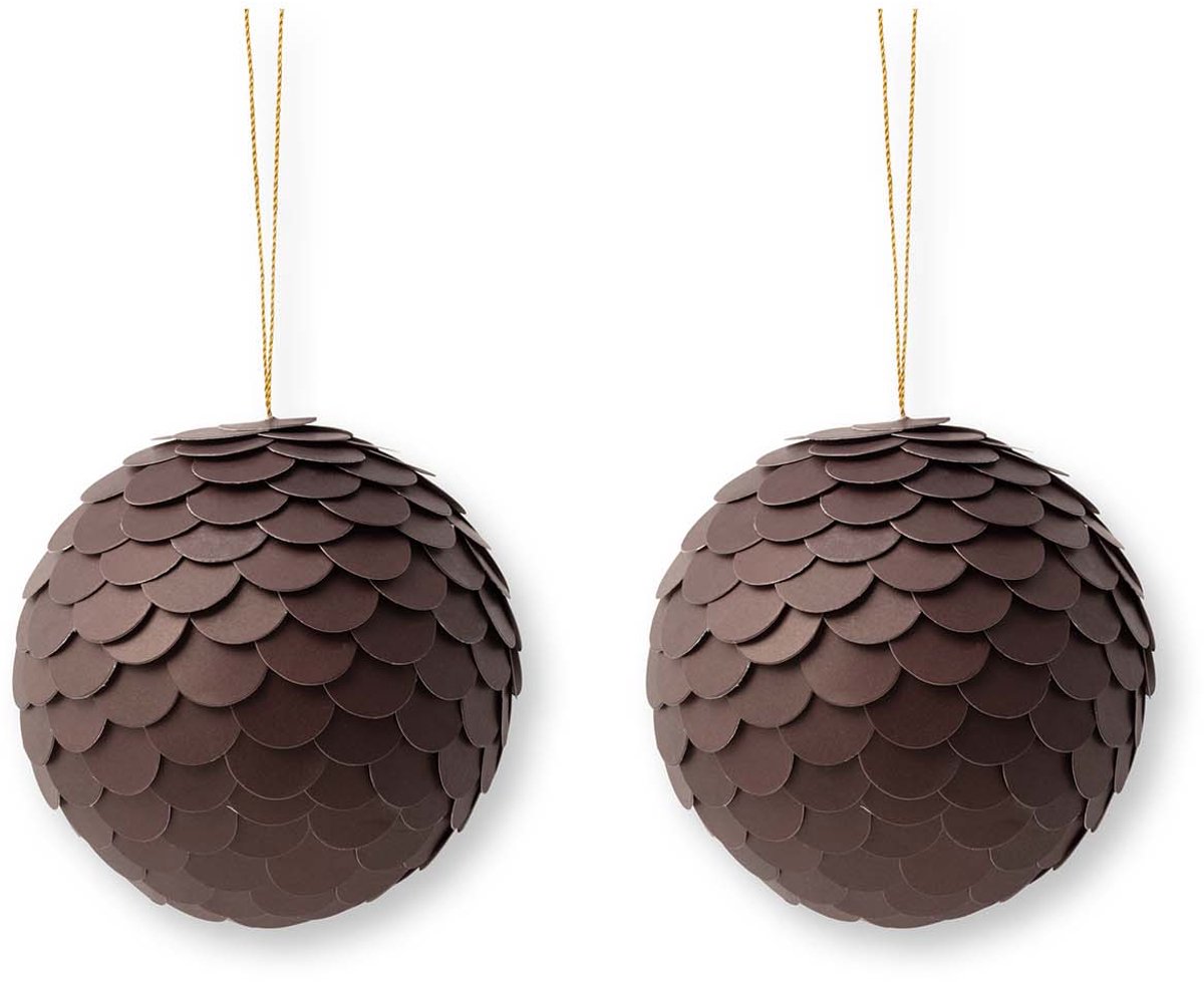 vtwonen - Kerstballen - Papier - Donkerbruin - 7 cm - Set van 6
