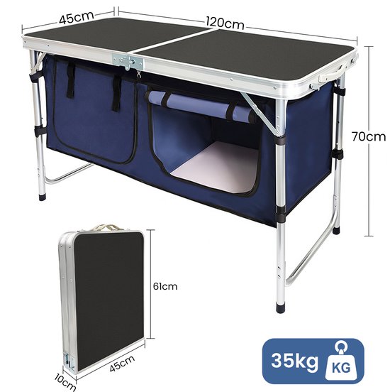 DAITORE - Campingkast Opvouwbaar - Campingkeuken - 120x45x70 cm - Aluminium Frame - met opbergvak en draagtas - hoogte verstelbare - campingtafel - voor outdoor picknicks barbecue — afbeelding 2