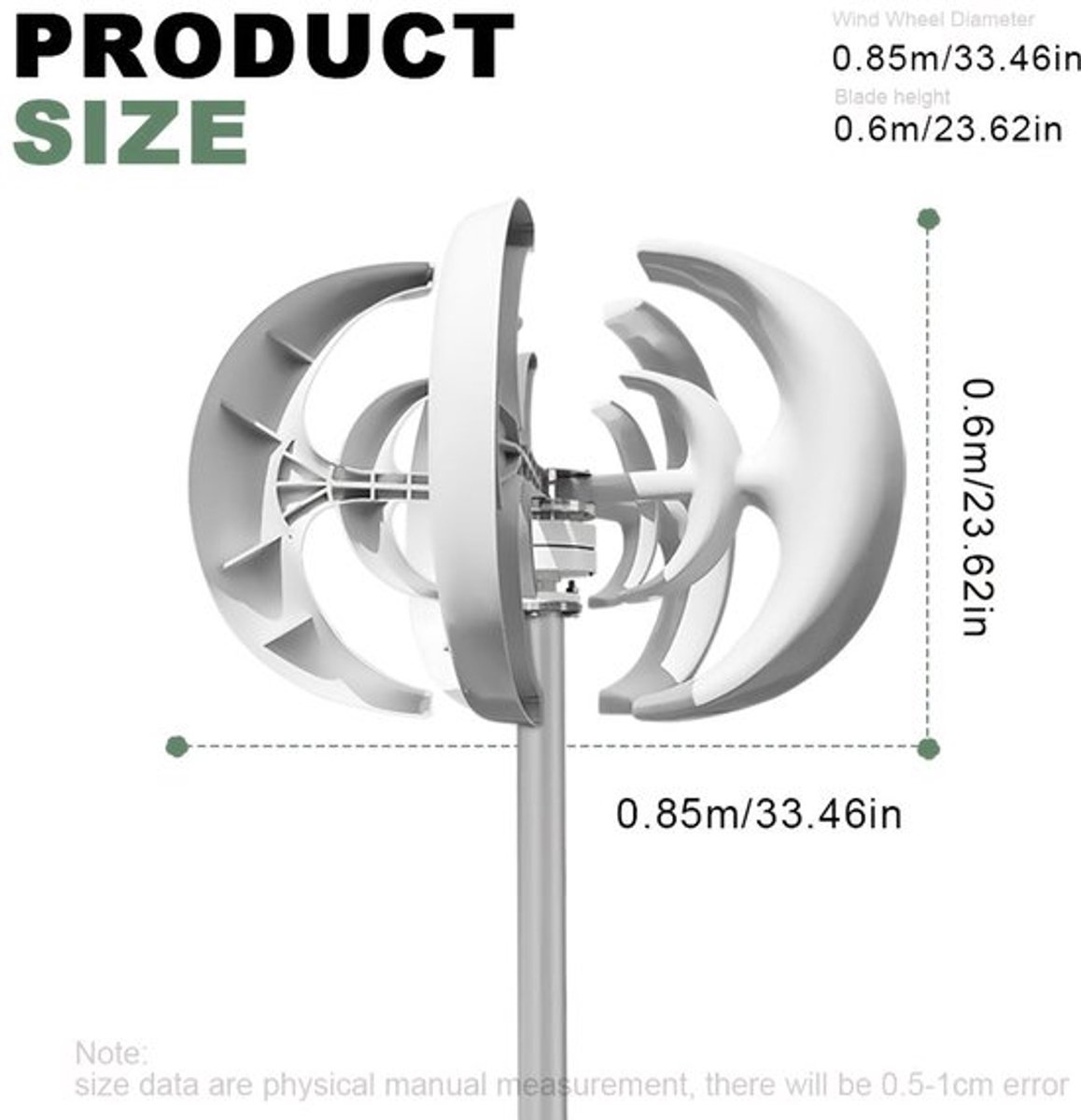 Windmolen – Windturbine – Windgenerator – Tuinsteker – Windspinner – Verticale As – 1000W Vermogen – 12V/24V Dual Voltage