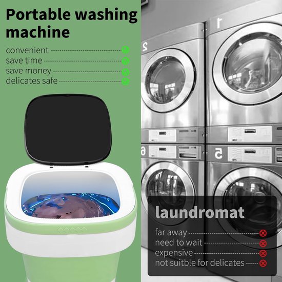 Opvouwbare Mini Wasmachine - 12L - Camping Wasmachine met Centrifuge Mandje - Draagbare Kleine Wasmachine voor Camping Apartement Kamer of Reizen - Smart Touch - 31.8 x 31.8 x 33 cm - Groen & Wit — afbeelding 3
