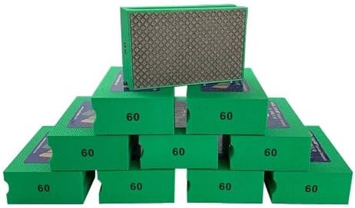 Diamant handpads set - Schuurblokken groen - Randbewerking steen - Hoog verwijderingsvermogen - 10 stuks korrel 60 - Groen