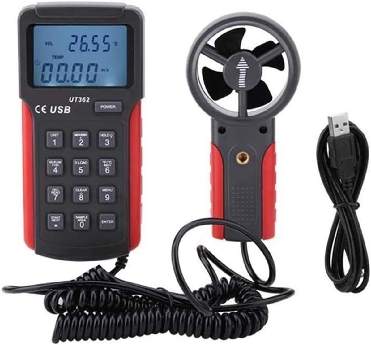 Digitale Anemometer - Windmeter Windmeter - Luchtstroom Meten - Data Retentie Functie - 162mm - Grijs
