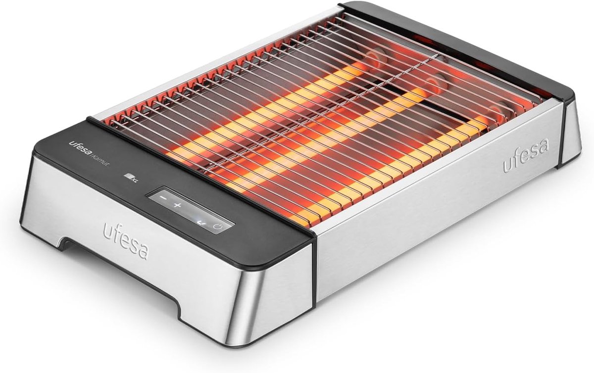 Platte Broodrooster - Horizontaal Toaster - Ontbijt Bereiden - 3 Kwarts Elementen - 4 Sneden XL - Zwart