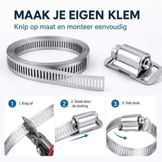 BukkitBow - Premium Slangklem - RVS - Verstelbaar - Diameter tot 350cm - Buisklem - Slangklemmen - Klusmateriaal - Zilver van BukkitBow — afbeelding 5