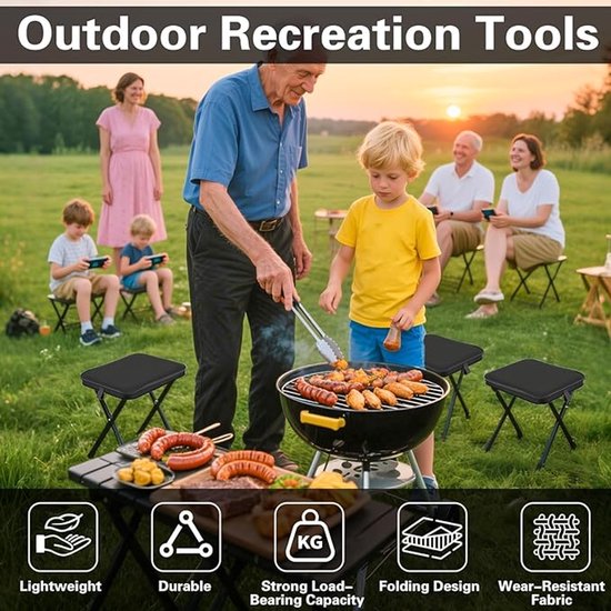 Opvouwbare kampeerstoel - Draagbare opvouwbare kruk - Met opbergtas - Campingstoel - klapstoel - Visstoel - Voetensteun - voor Volwassenen, vissen, wandelen, tuinieren en strand met draagtas - Zwart — afbeelding 3