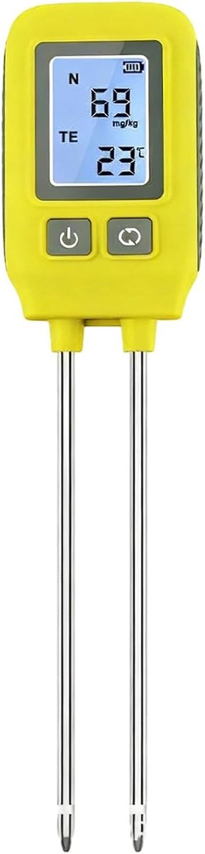 Bodemtester 4-in-1 - Tuinmeter Bodem - Planten Voeden - Meet NPK Temperatuur - 28.6 cm - Geel