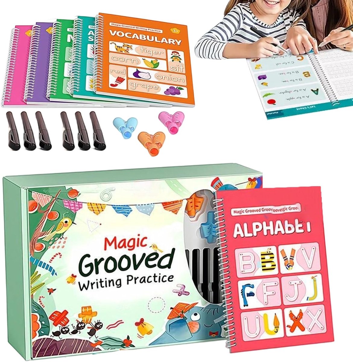 Oefenboek Handschrift - Tekenen Schrijven - Leren Lezen - Herbruikbare Pagina's - 6 Delig - Niet Gespecificeerd