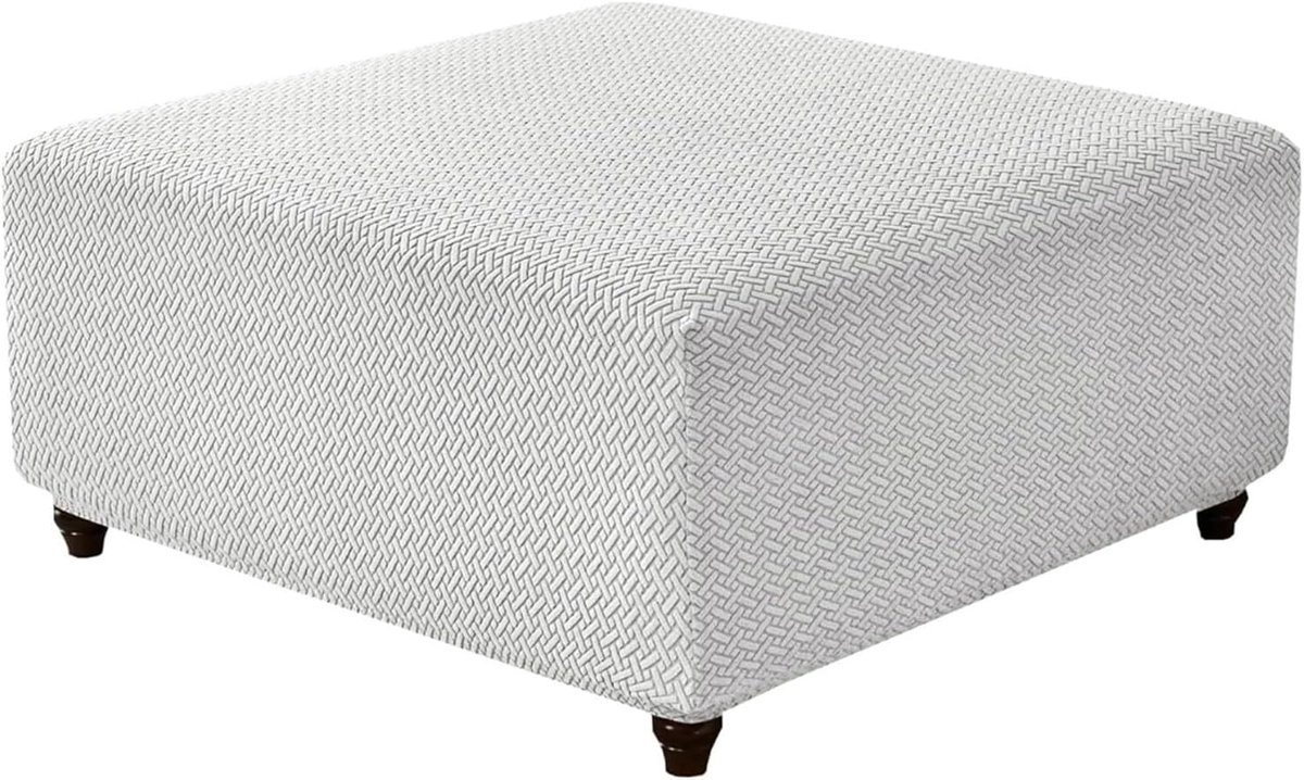 Poef Hoes - Kruk Overtrek - Interieur Vernieuwen - Elastische Pasvorm - Medium Maat - Wit
