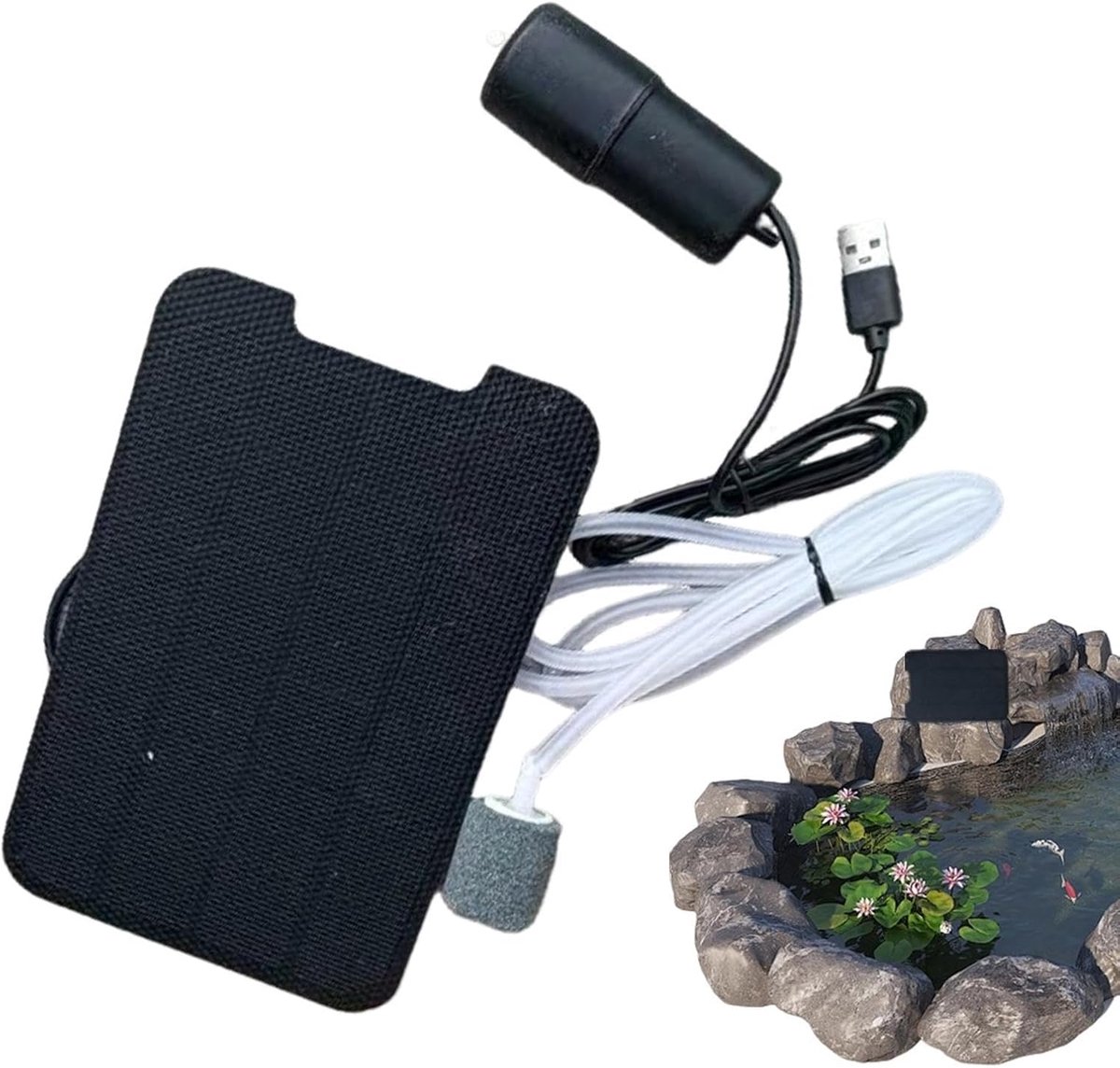 Vijverbeluchter Zonne-energie - Aquarium pomp - Waterkwaliteit Verbeteren - Stille werking - 20 x 17 x 3 cm - Zwart