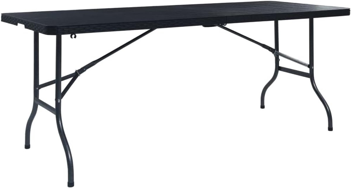Terrastafel Tuinmeubel - Inklapbare Tafel - Buiten Eten - Rotanlook HDPE - 180 cm Lang - Zwart