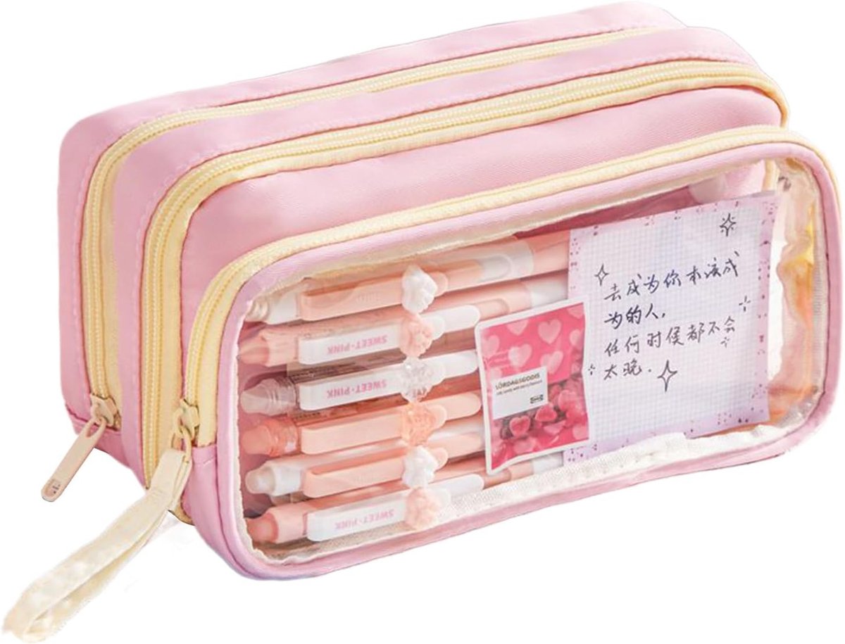 Pennenetui met Handvat - Etui Organizer - School en Kantoor - Transparant Gelaagd - 22 x 12 x 7 cm