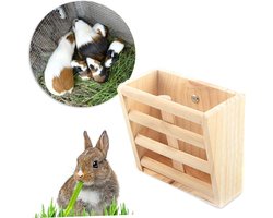 Hooi en voerbakje - Voerautomaat huisdier - Kleine dieren voeren - Natuurlijk houten materiaal - 16x8x45cm - Natuurlijk