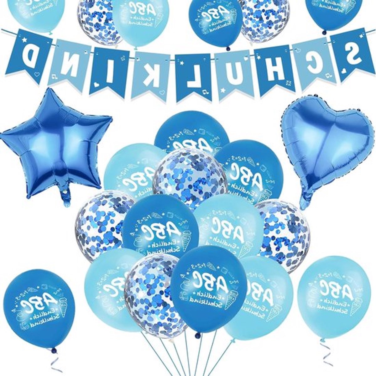 Schooldecoratie set blauw Allecto Plus - 21 stukken