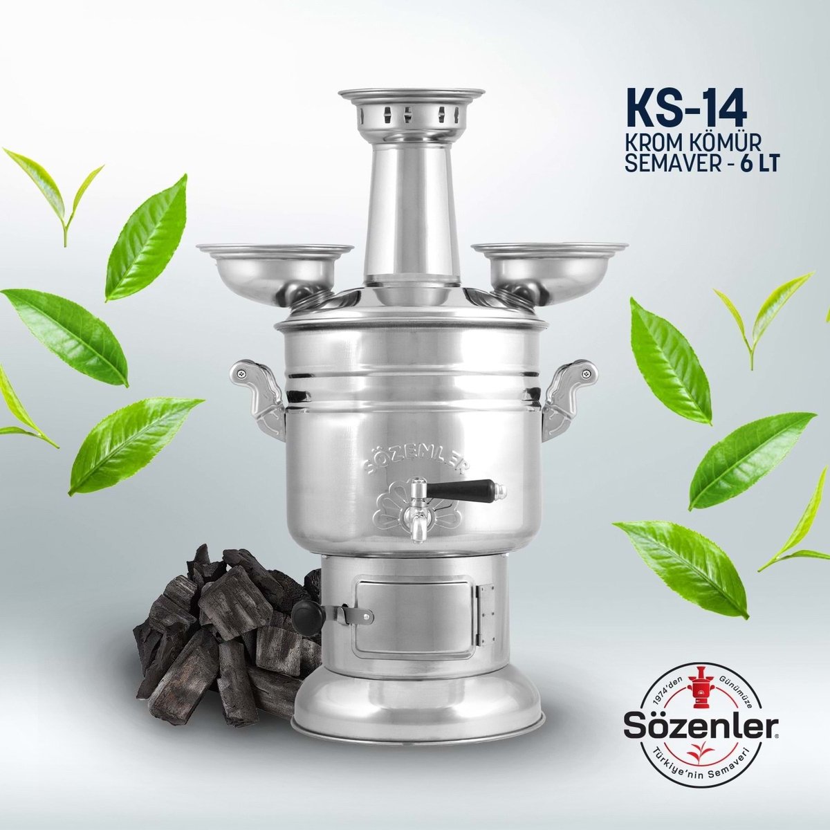 Sözenler KS-14 Turkse verchroomde Samowar / Semaver - 6 liter - 150 oz Free Energy boiler
