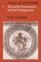 Boekomslag: A History of Greek Philosophy, De eerdere presocratici en de pythagoreeërs. W.K.C. Guthrie. Een afbeelding van een mozaïek van een zittende figuur.
