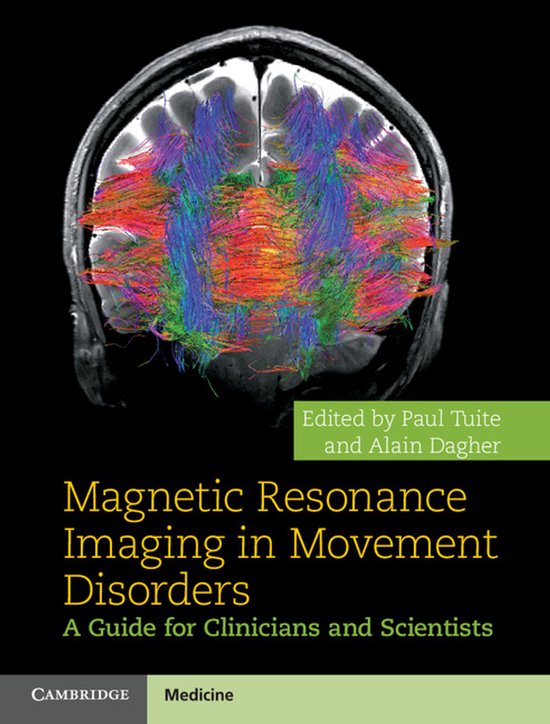 Couverture du livre "Magnetic Resonance Imaging in Movement Disorders", présentant une IRM cérébrale avec des voies de fibres colorées.