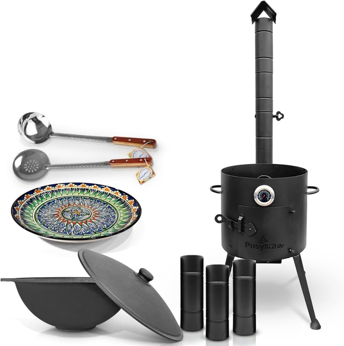 Buitenoven Set - Vuurkorf Kazan - Gezellige Avonden - Compleet Met Accessoires - 10 Liter Capaciteit - Zwart