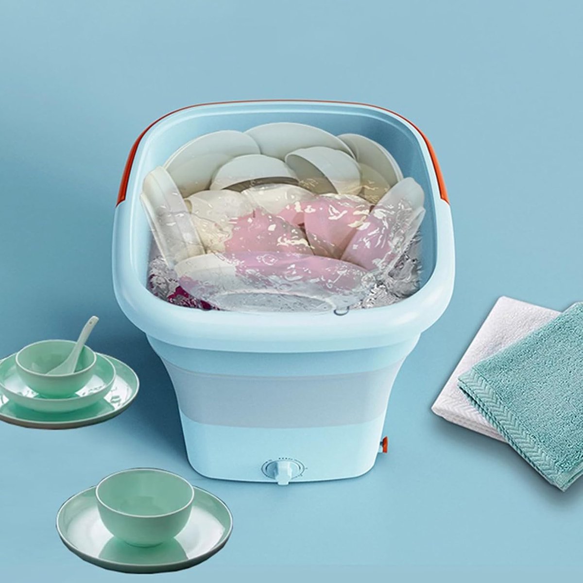 Draagbare Vaatwasser Compacte Afwasser Snel Afwassen Opvouwbaar Ontwerp 38.5 x 38.5 cm Wit