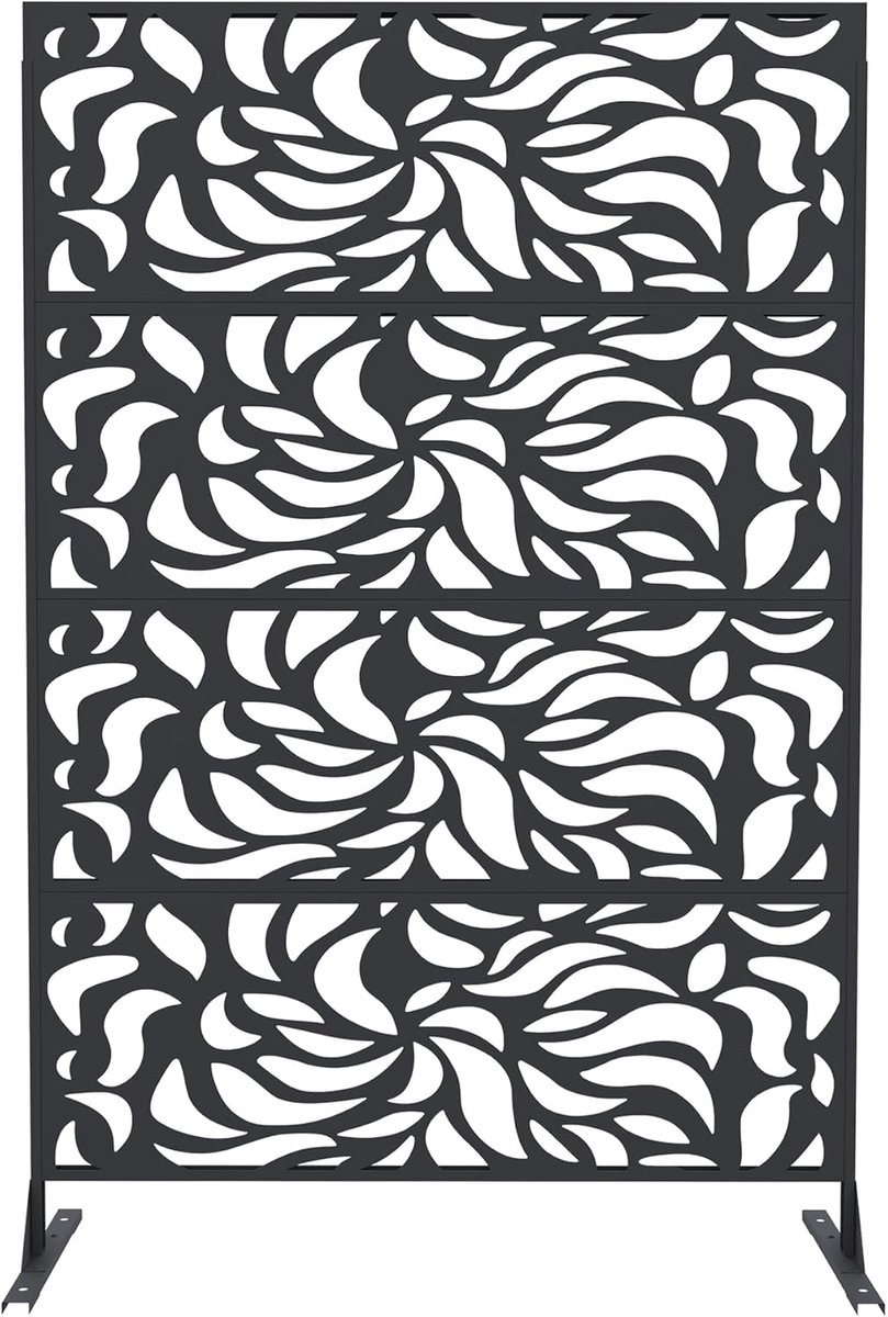 Metalen Privacy Scherm Outdoor & Indoor - Vrijstaande Paravent 180 x 117 cm - Modern Decoratief Tuinscherm - Kamerverdeler met Stabiele Poten - Voor Terras, Balkon en Woonkamer - Zwart