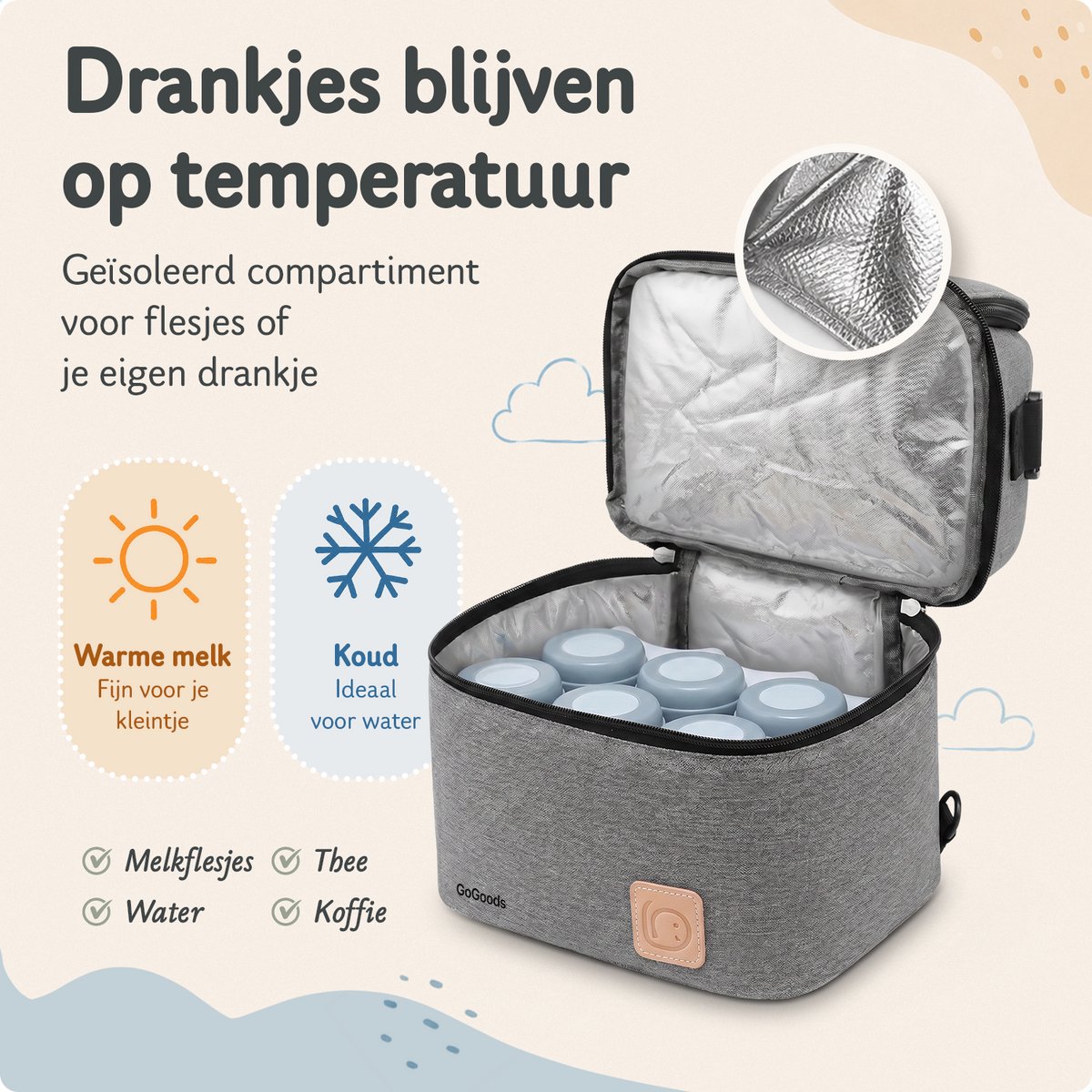 GoGoods® Luiertas Rugzak - Baby Verzorgingstas - Isoleervak voor 3-6 Flesjes - Met Kinderwagen Bevestiging - 23x17x28 cm - Grijs thumbnail 4