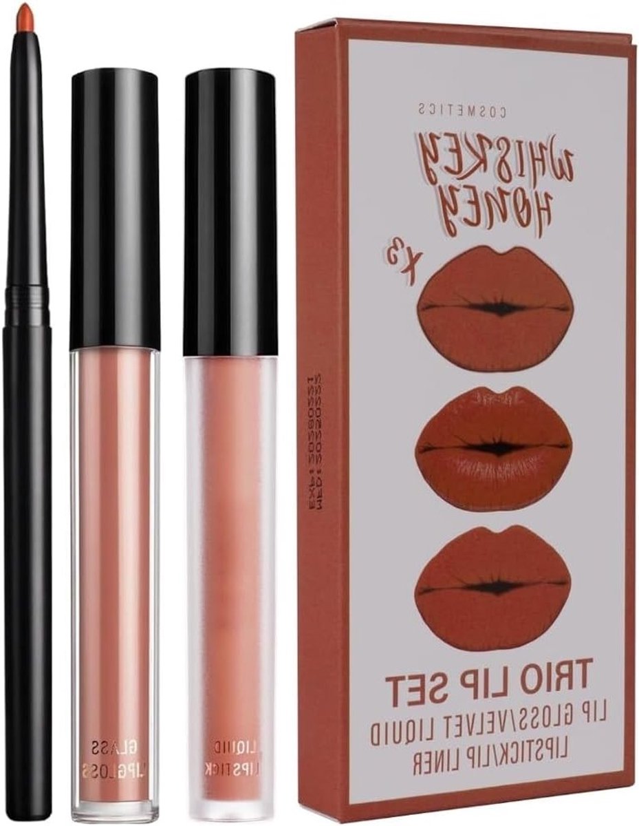 3 in 1 Rode Matte Lipstick Set - Matte Lip Gloss, Lip Liner en Liquid Lipstick - Waterproof en Langdurige Make-up met Matte Finish