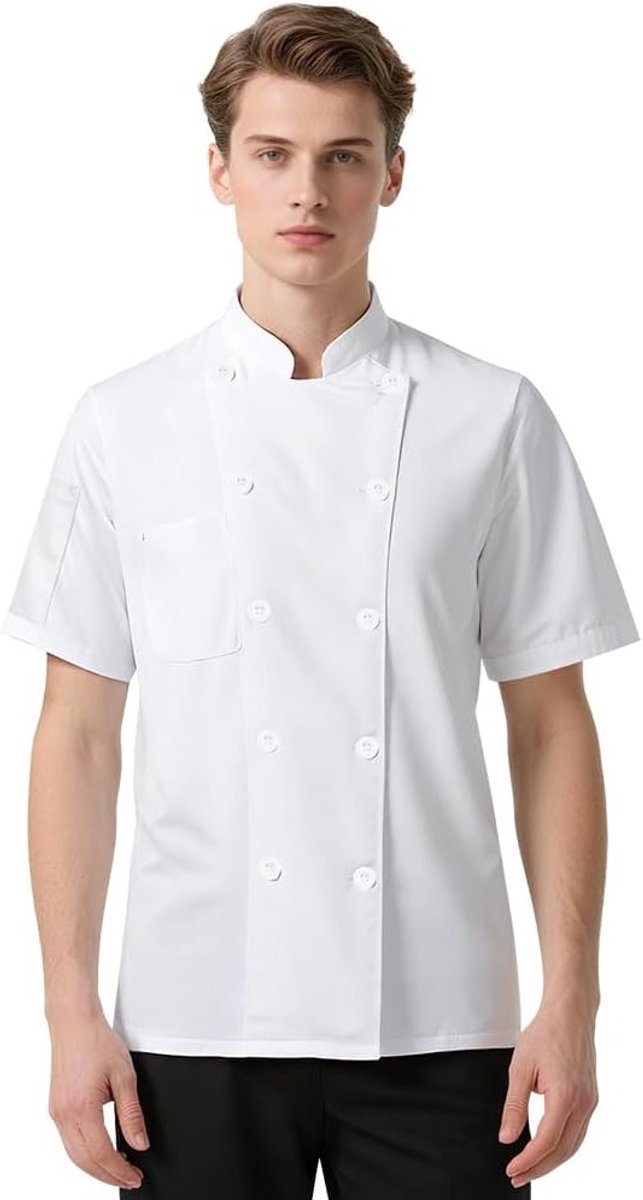 Professionele Koksjas met Korte Mouwen, Kookkleding voor Chefs, Witte en Zwarte Kleur, Comfortabel en Duurzaam