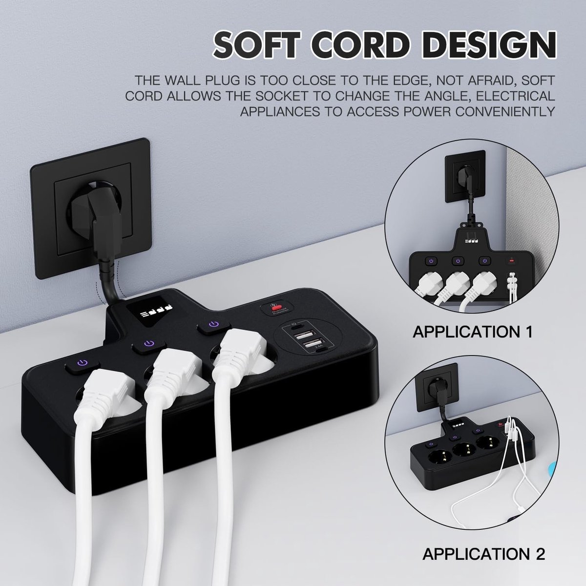 Meervoudige Stekkerdoos - Zwart - 3 AC-stopcontacten - 4 USB-oplaadpoorten - Voor Thuis en Kantoor